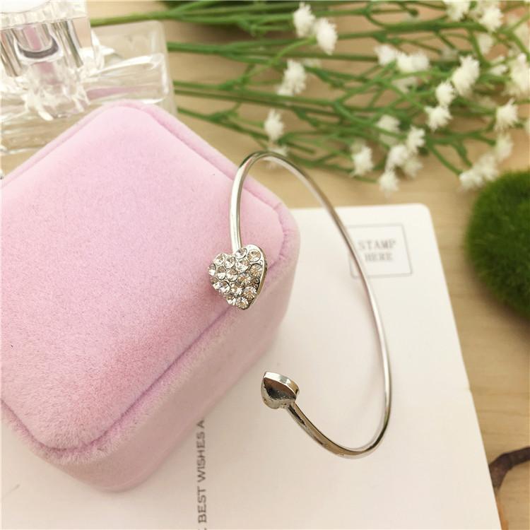 New Fashion Adjustable Crystal Double Heart Bow Bilezik Cuff Opening Bracelet For Women